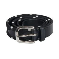 Equestro Leather Belt With Black And White Embroidery