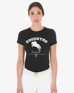Equestro Women's Cotton Jumping Horse Club T-Shirt