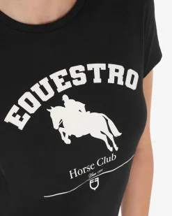 Equestro Women's Cotton Jumping Horse Club T-Shirt