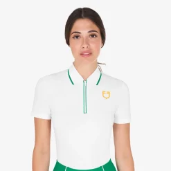 Equestro Women's Slim Fit Training Polo Shirt With Zip And Chest Logo