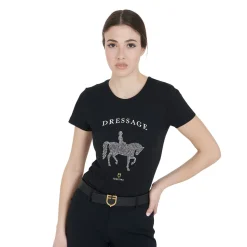 Equestro Women's Slim Fit T-Shirt Dressage With Rhinestone