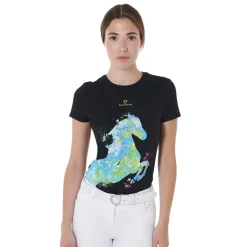 Equestro Women's Slim Fit T-Shirt With Abstract Horse Print