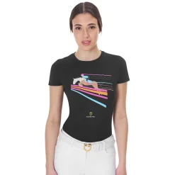 Equestro Women's Slim Fit T-Shirt With Colorful Jumping Design