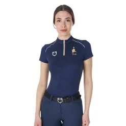 Equestro Women's Training Polo Shirt With Italian Flag Zip Equestro X Fise
