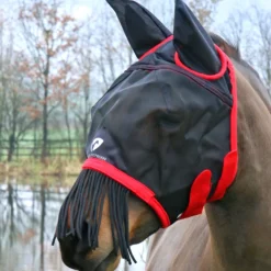 Hy Equestrian Mesh Half Mask With Ears and Fringe